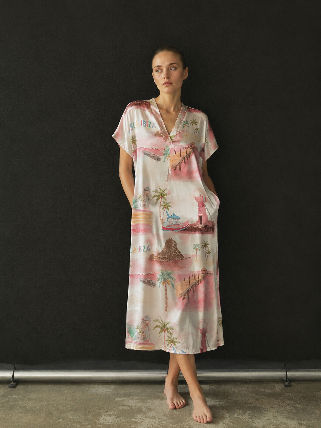 Mayorista O.TD - Vestido con cuello en V y estampado