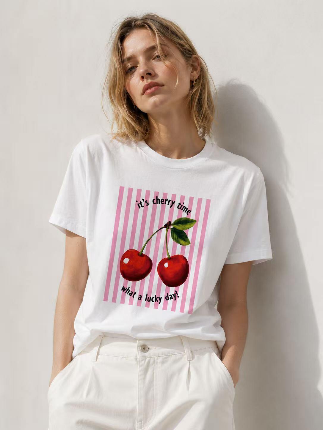 Mayorista O.TD - Camiseta con estampado de cerezas