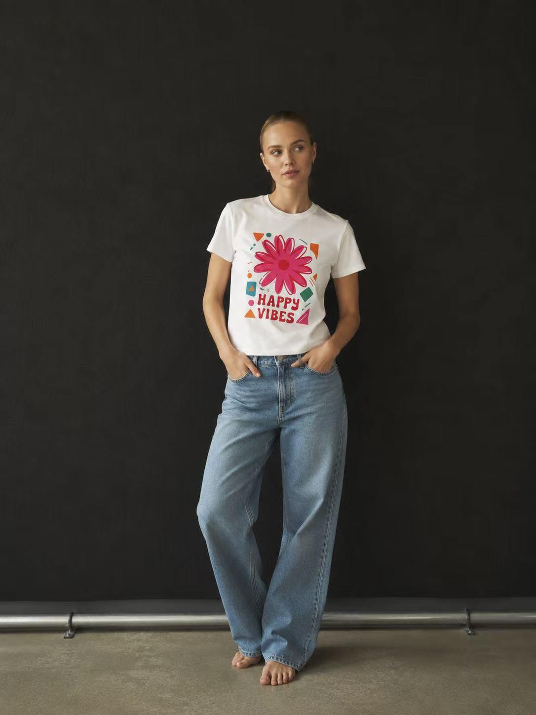 Mayorista O.TD - Camiseta de mujer con estampado de flores y buen rollo