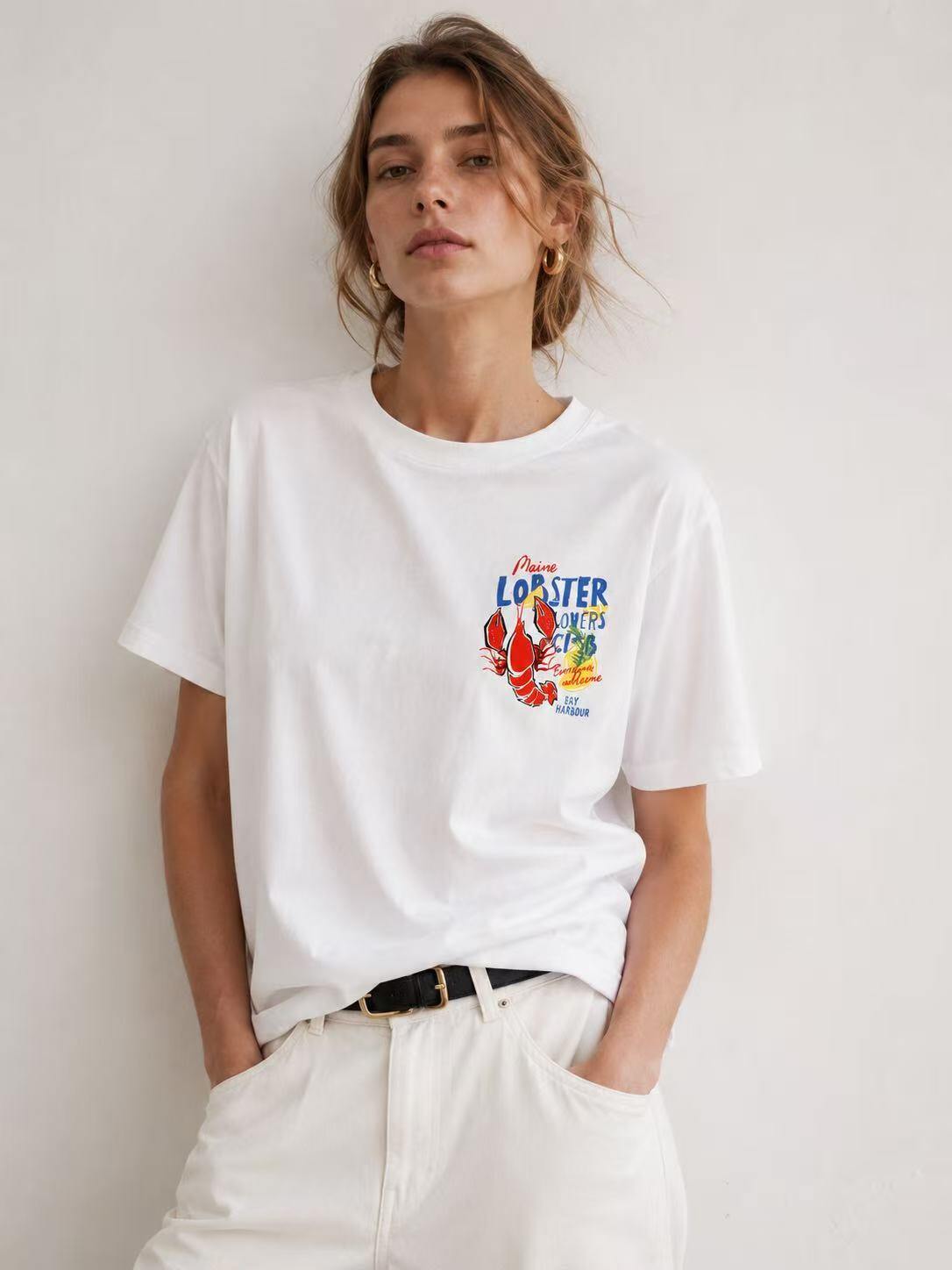 Mayorista O.TD - Camiseta con estampado de tema marino en el frente y la espalda