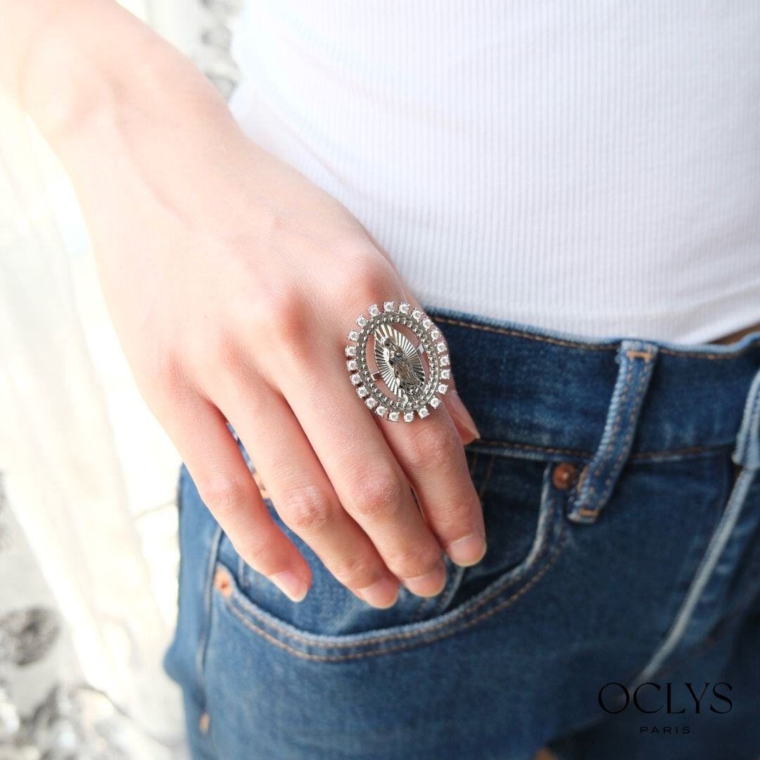 Grossiste OCLYS - Bague ovale strass acier inoxydable Miria argent