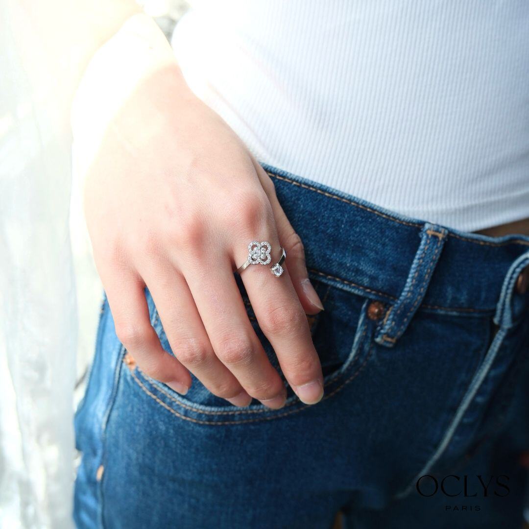 Wholesaler OCLYS - Sara Silver Stainless Steel Flower Rhinestone Ring