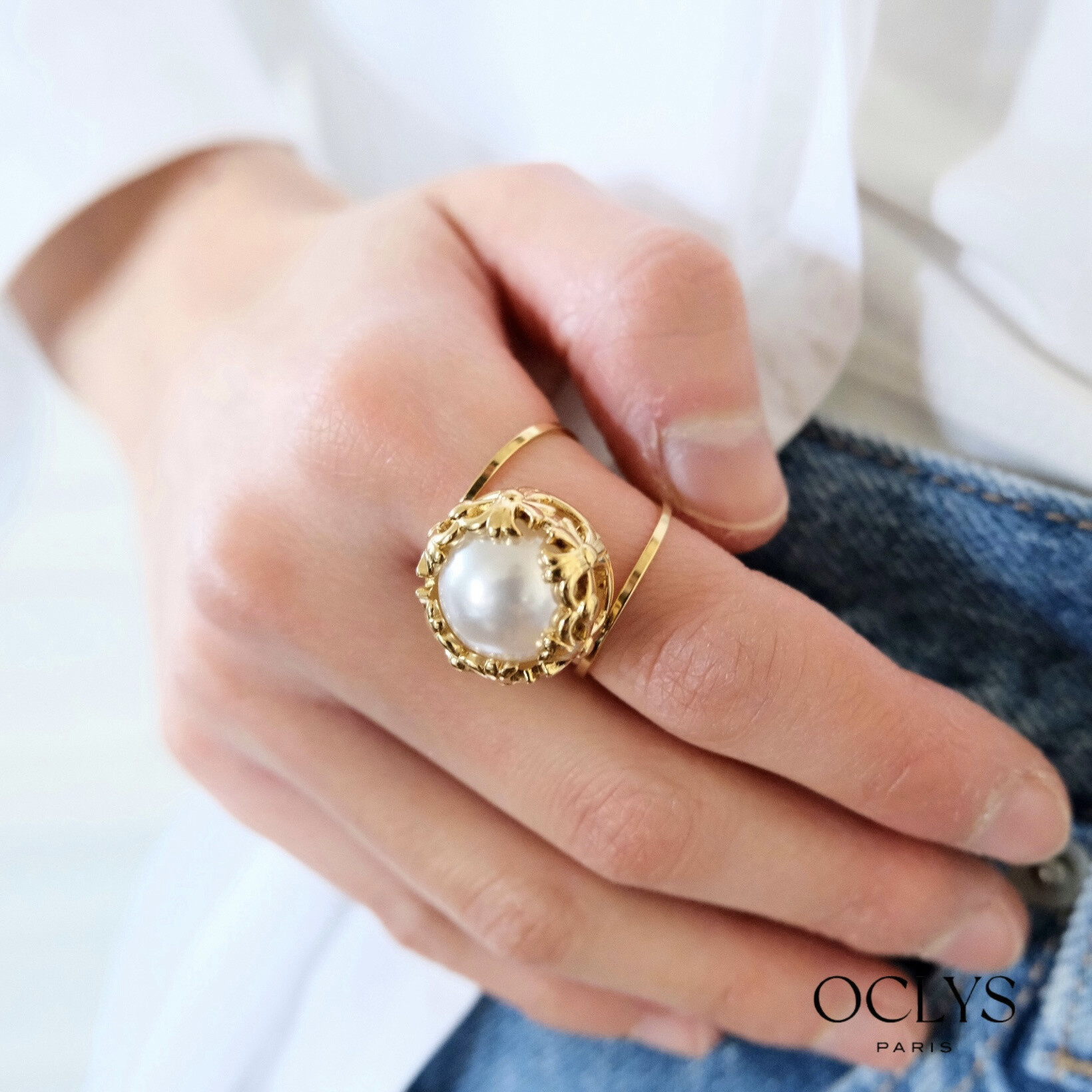 Wholesaler OCLYS - Stainless steel golden steel bracelet Kity Flower fabric
