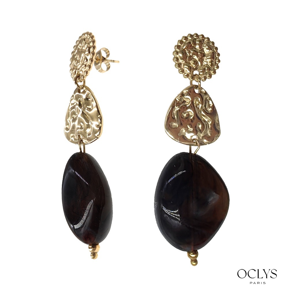 Wholesaler OCLYS - Pona gold-plated stainless steel resin earrings