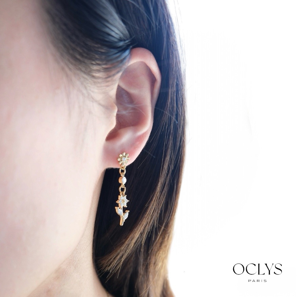 Großhändler OCLYS - Dina Goldene Edelstahl-Ohrringe mit Blumen und Strass