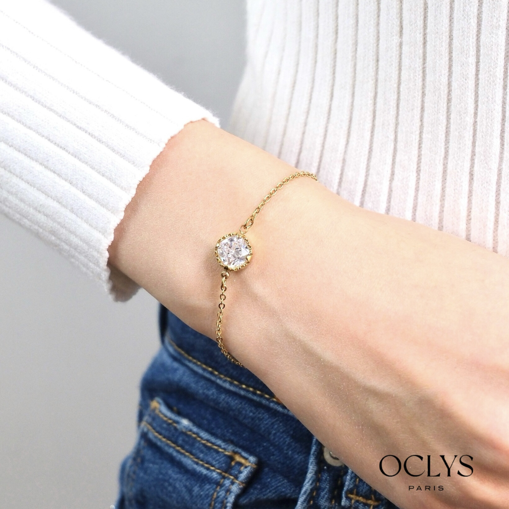 Wholesaler OCLYS - Gold rhinestone flower stainless steel bracelet Cicilia