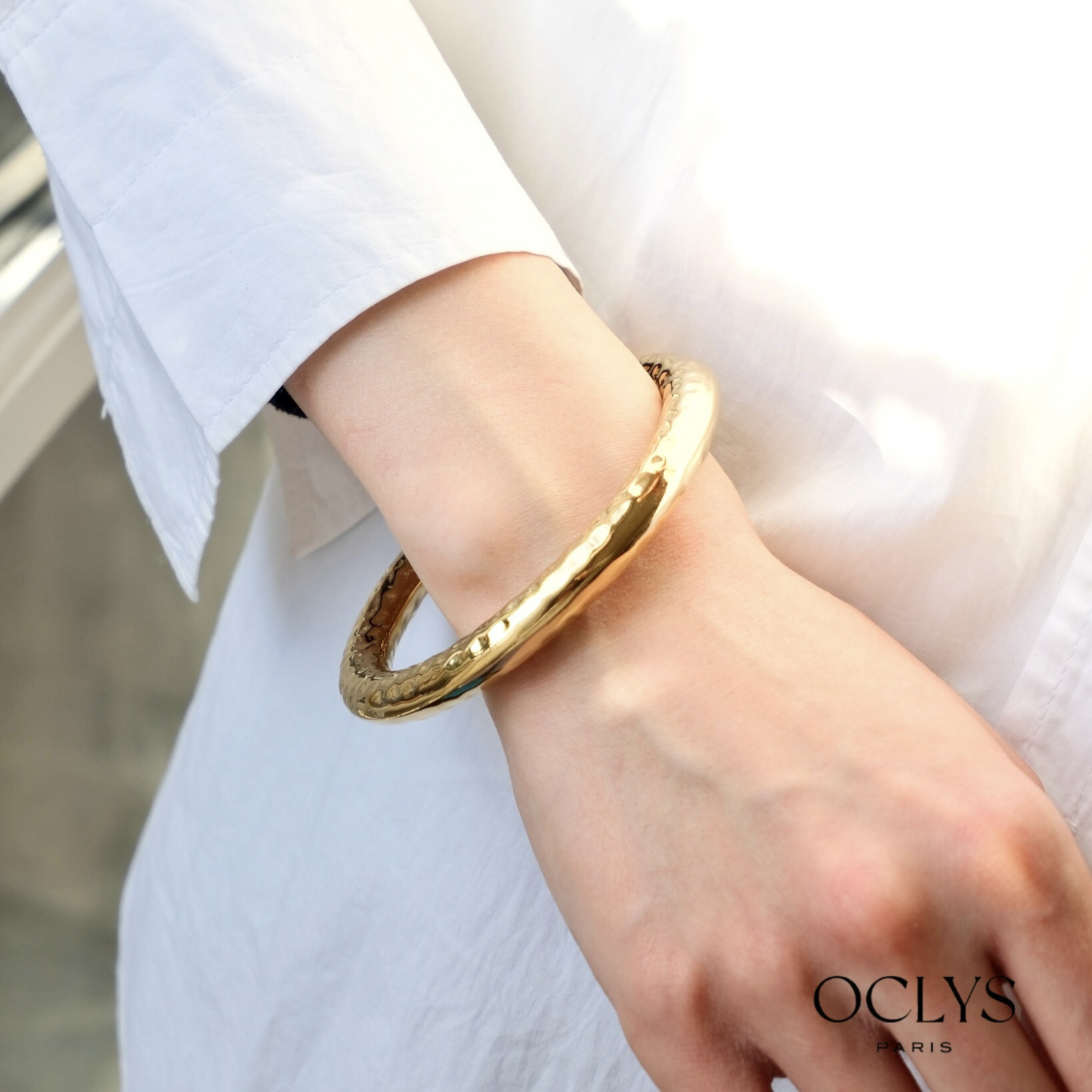 Wholesaler OCLYS - Stainless steel golden steel bracelet Kity Flower fabric