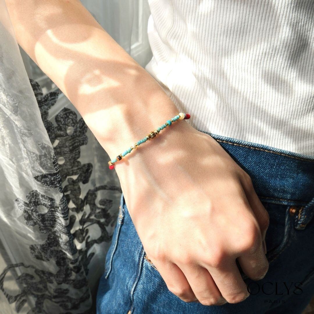 Grossiste OCLYS - Bracelet pierres naturelles acier inoxydable doré Vea