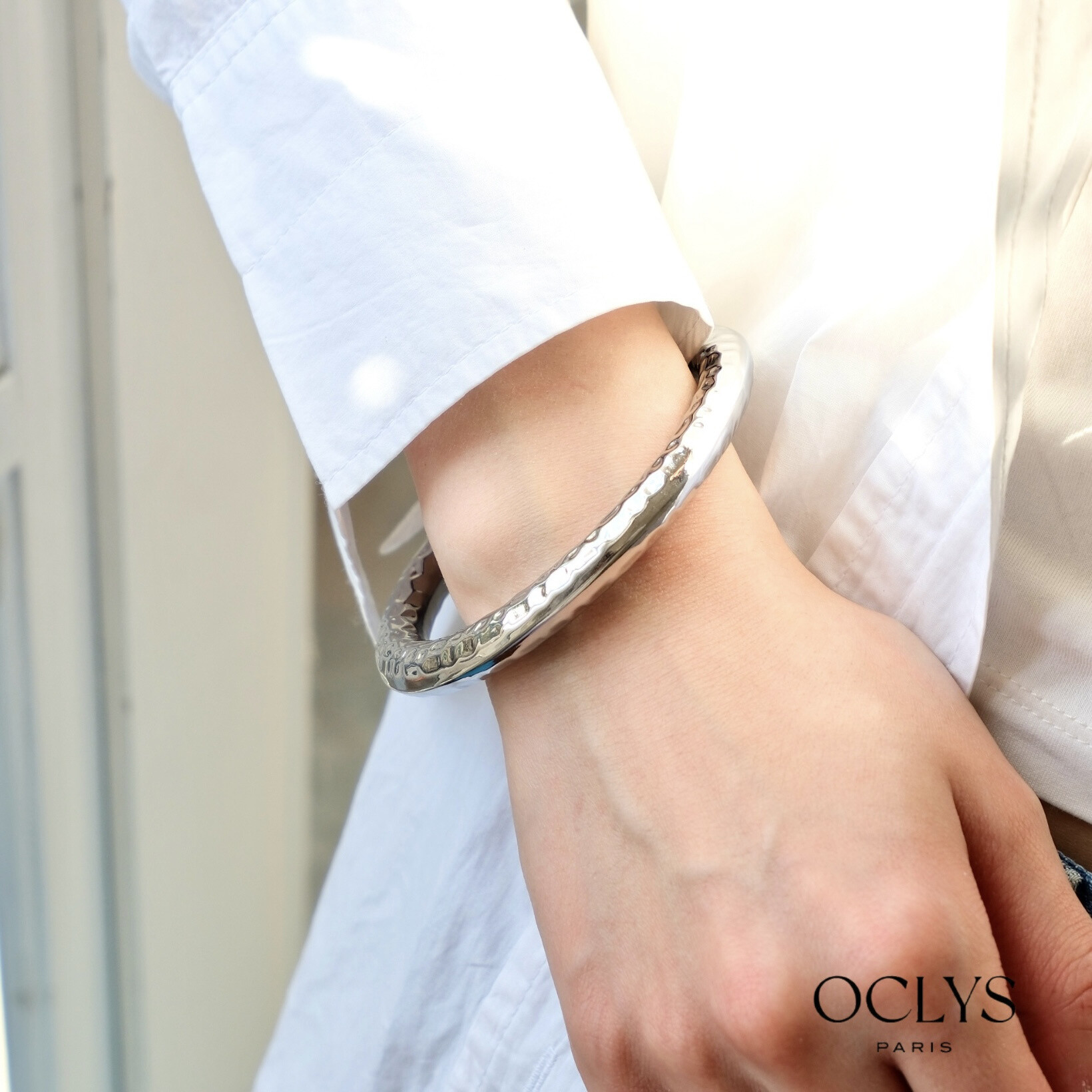 Wholesaler OCLYS - Stainless steel golden steel bracelet Kity Flower fabric