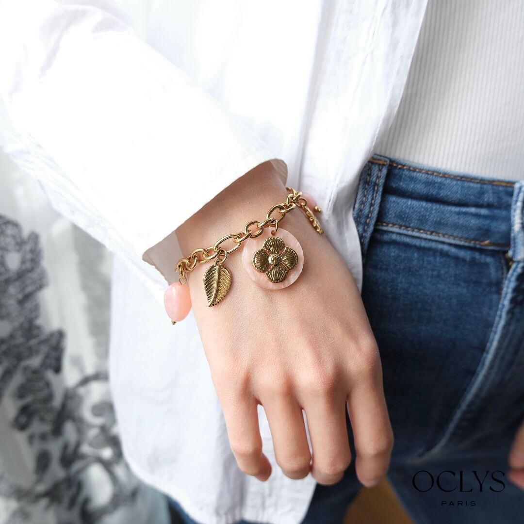 Wholesaler OCLYS - Funa Gold Stainless Steel Resin Flower Charm Bracelet