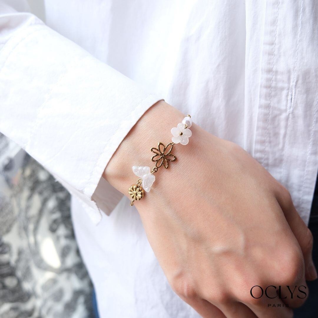 Wholesaler OCLYS - Niki Gold-Plated Stainless Steel Flower Charm Bracelet