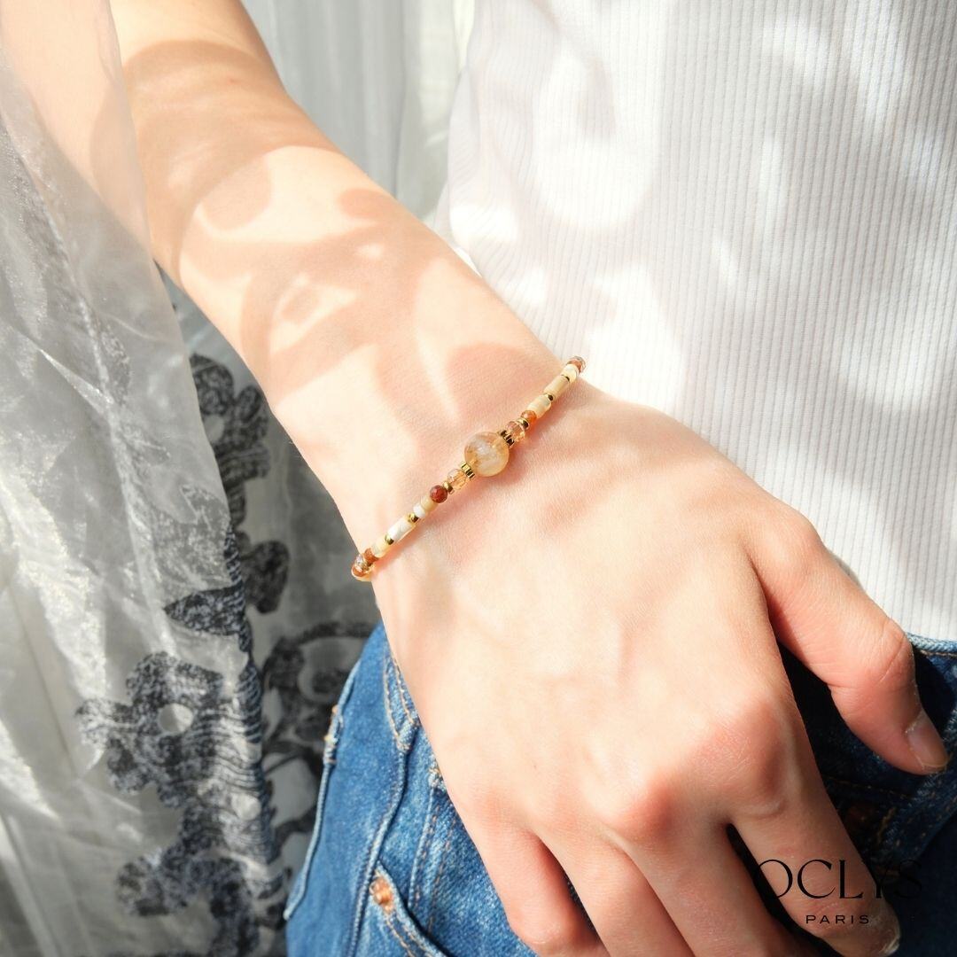Grossiste OCLYS - Bracelet pierres naturelles acier inoxydable doré Dita