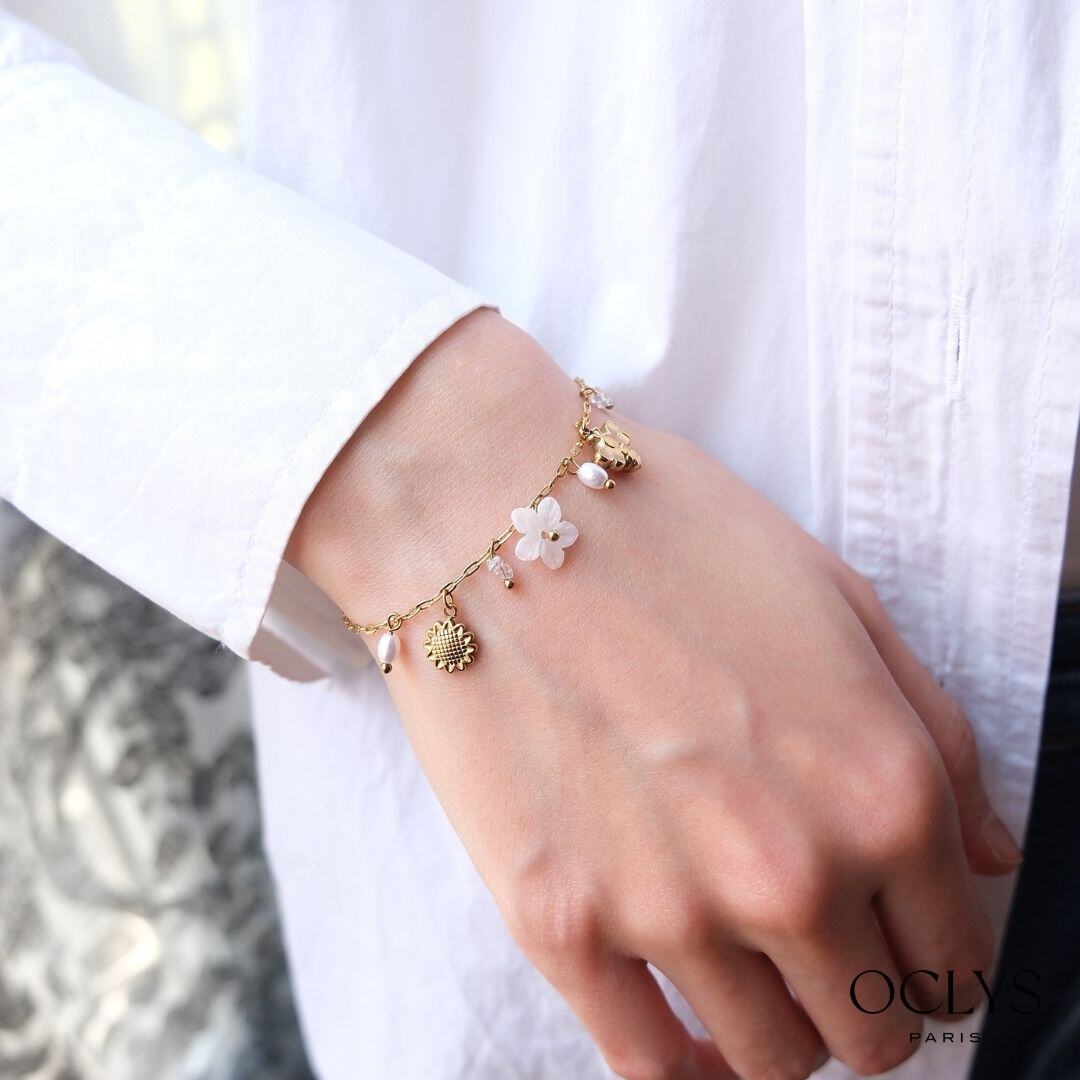 Wholesaler OCLYS - Fiona Gold-Plated Stainless Steel Bee and Flower Bracelet