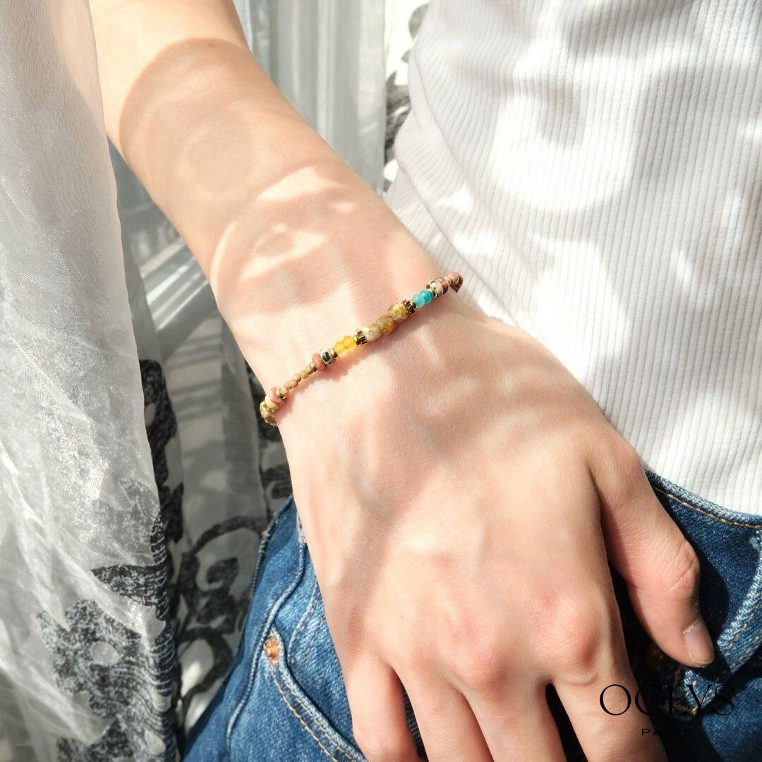 Grossiste OCLYS - Bracelet pierres naturelles acier inoxydable doré Paola