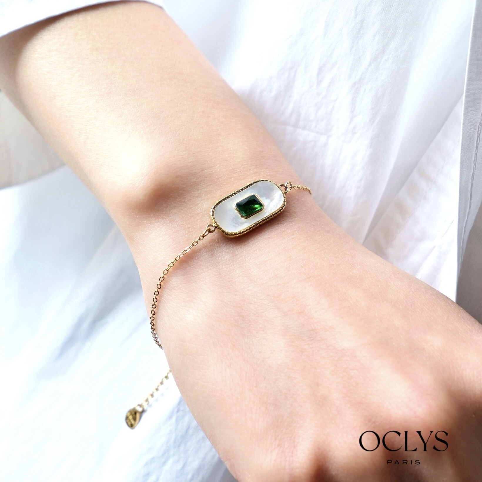 Wholesaler OCLYS - Stainless steel golden steel bracelet Kity Flower fabric