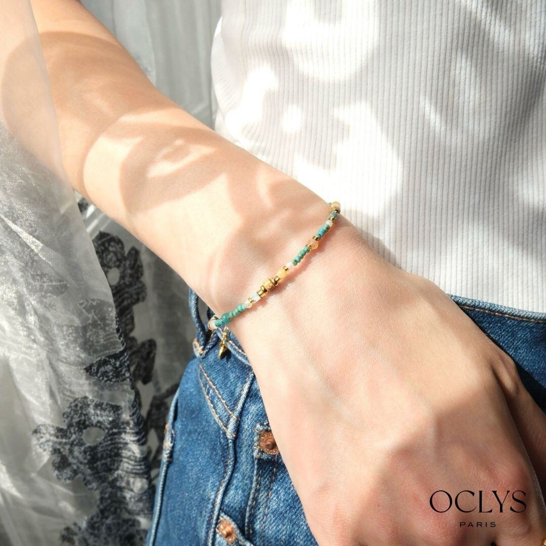 Grossiste OCLYS - Bracelet pierres naturelles acier inoxydable doré Onali