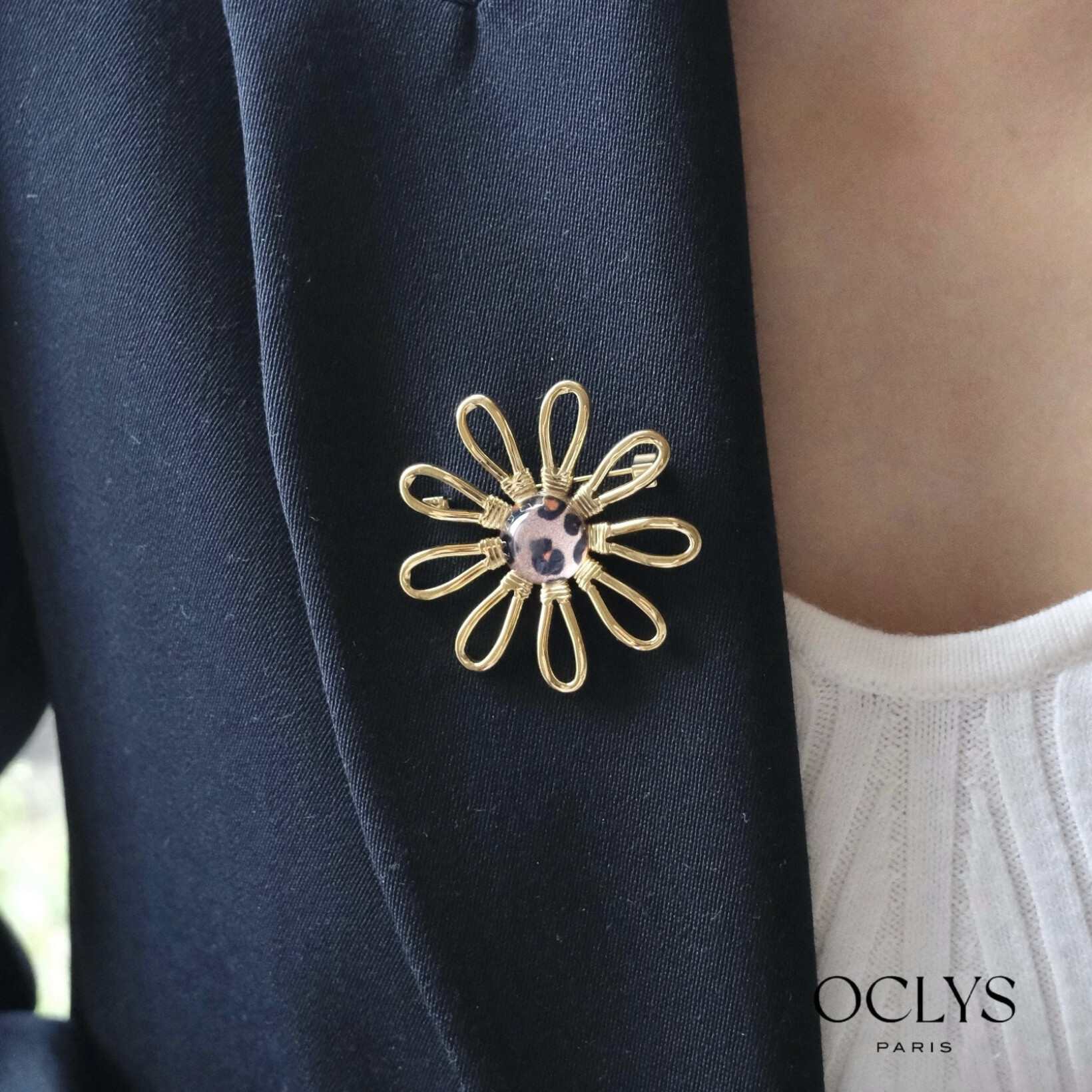 Wholesaler OCLYS - Siliane stainless steel gold leopard flower earrings