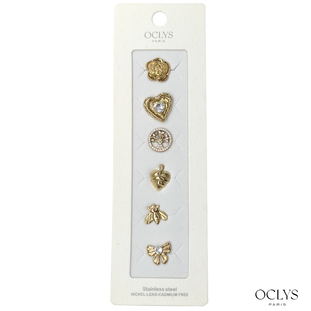 Wholesaler OCLYS - Set of 6 gold stainless steel pins Sara