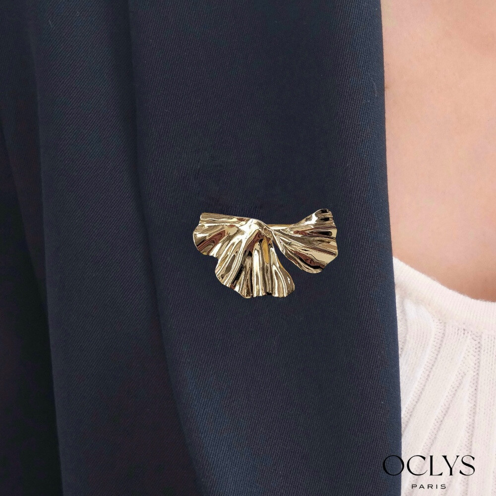 Wholesaler OCLYS - Fauna stainless steel pearl leaf brooch