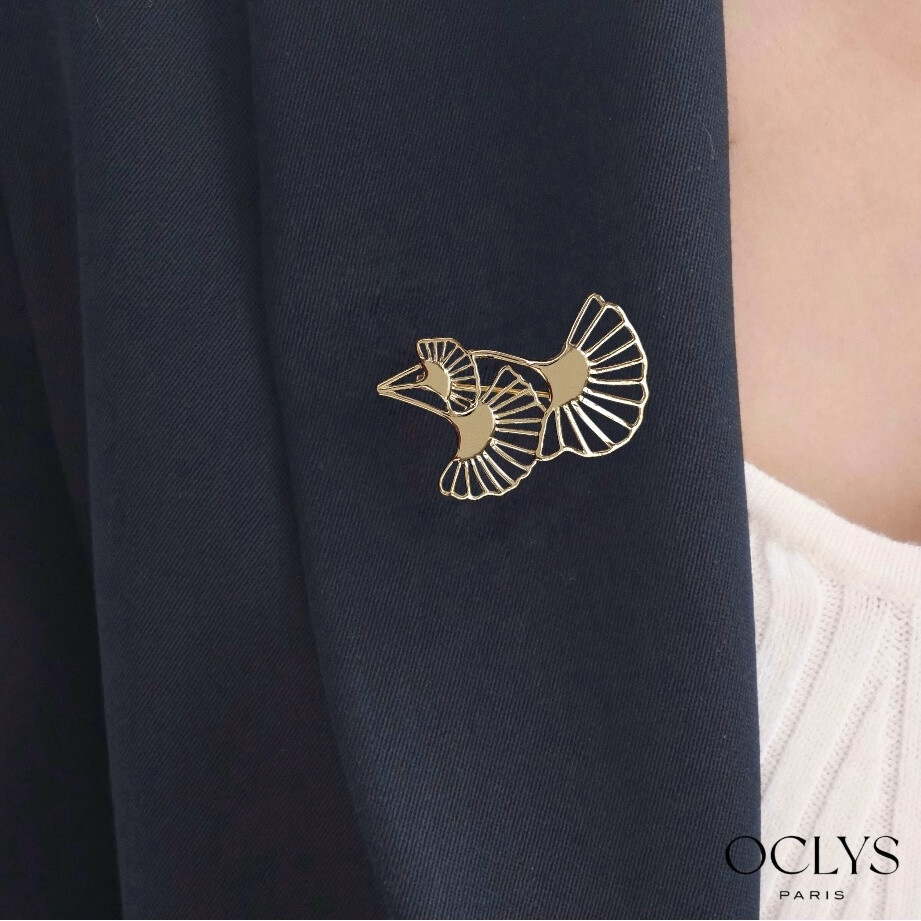 Wholesaler OCLYS - Fauna stainless steel pearl leaf brooch