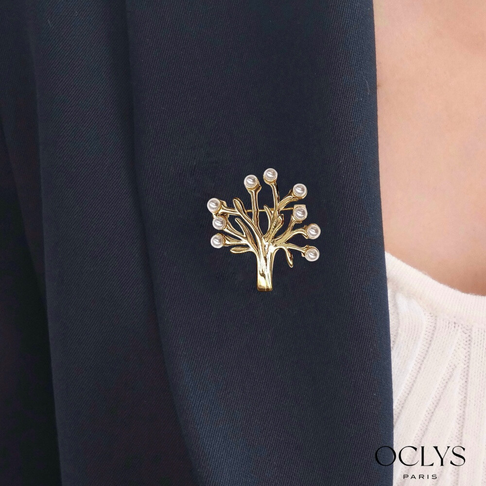 Wholesaler OCLYS - Fauna stainless steel pearl leaf brooch