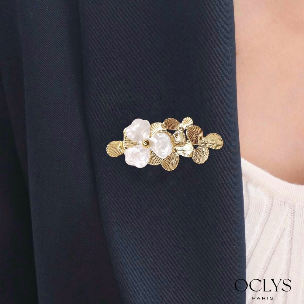 Wholesaler OCLYS - Fauna stainless steel pearl leaf brooch
