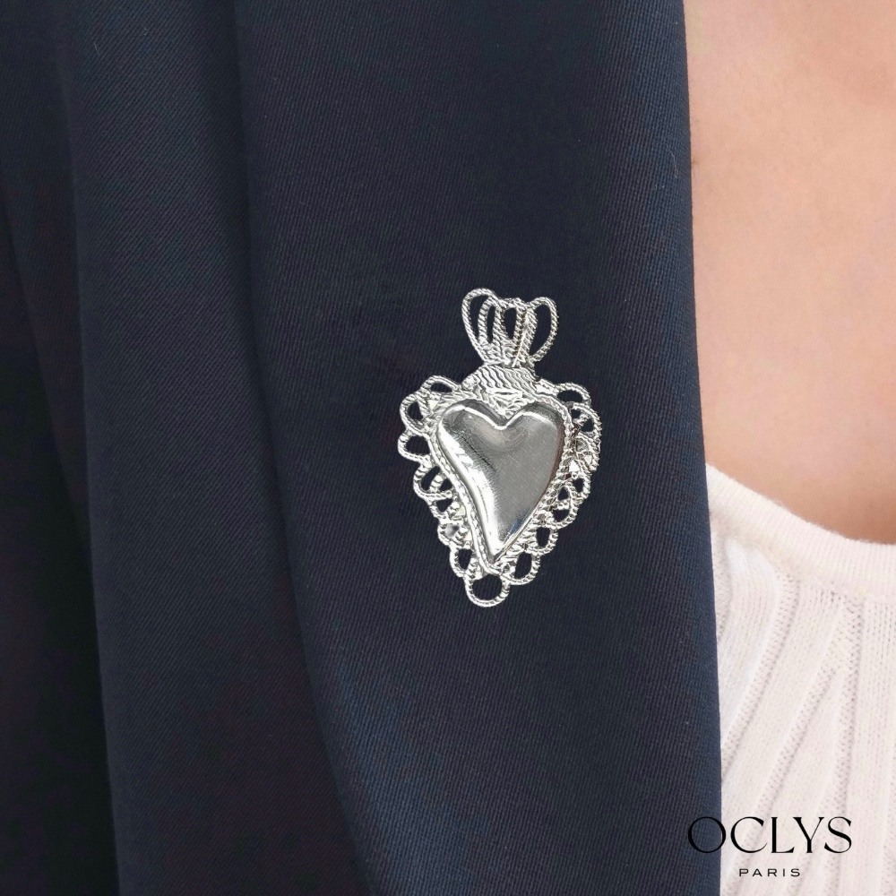 Wholesaler OCLYS - Sacred heart stainless steel Vina silver brooch