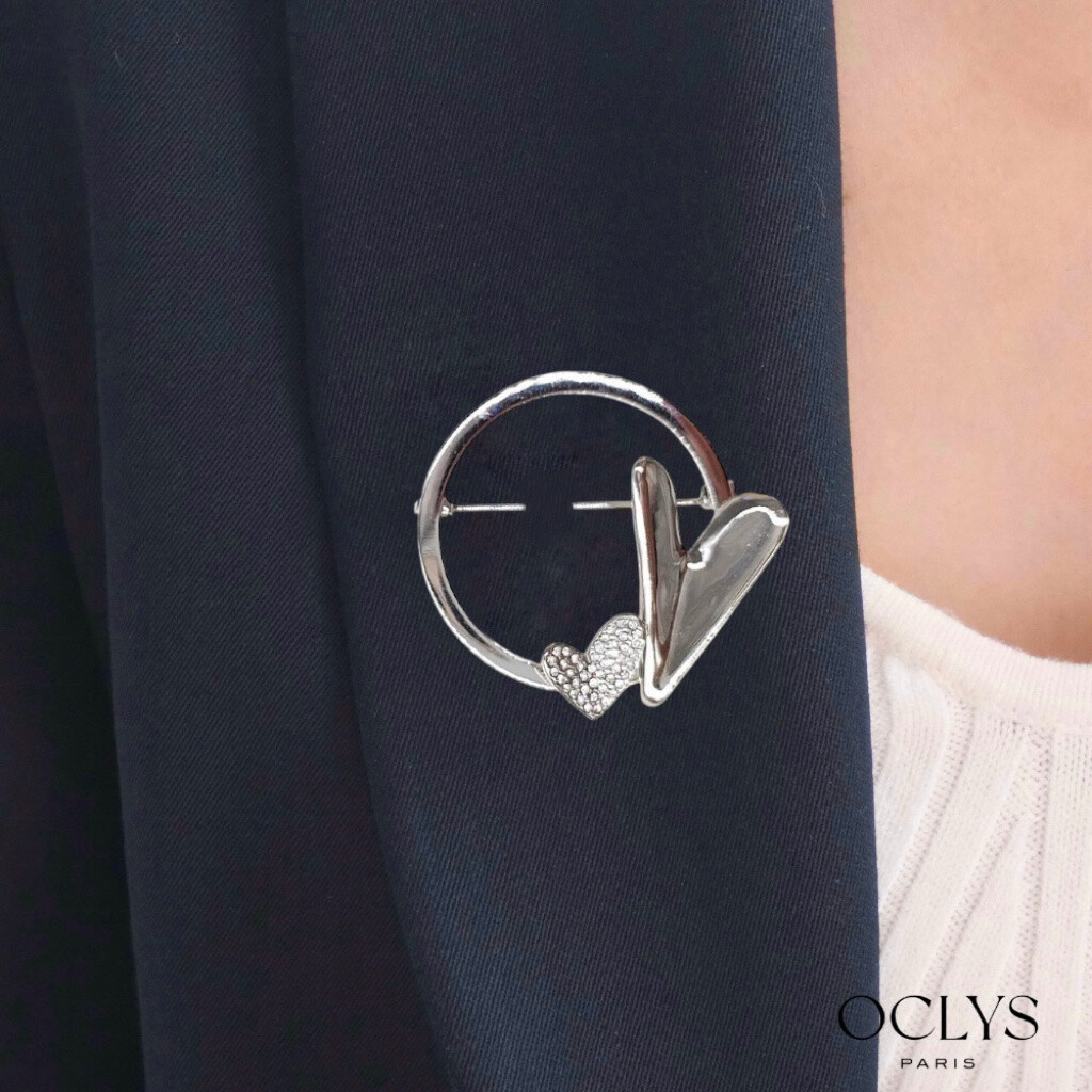 Grossista OCLYS - Spilla rotonda cuore strass acciaio inossidabile Stella argento