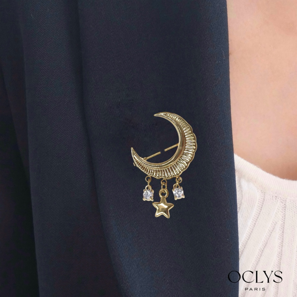 Wholesaler OCLYS - Lutena Gold-Plated Stainless Steel Moon Charm Brooch