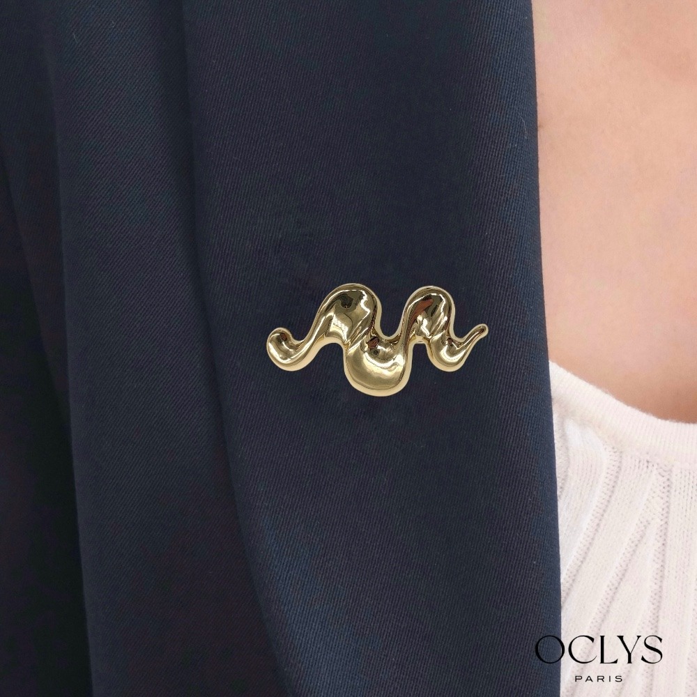 Wholesaler OCLYS - Mina Gold-Plated Stainless Steel Wave Brooch