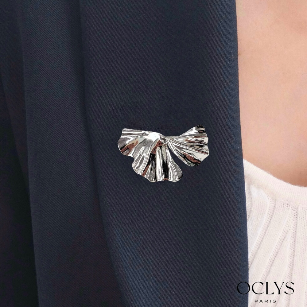 Wholesaler OCLYS - Fauna stainless steel pearl leaf brooch