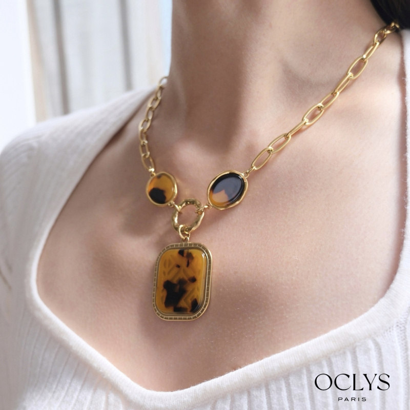 Mayorista OCLYS - Collar con colgante de leopardo Bina Square de acero inoxidable