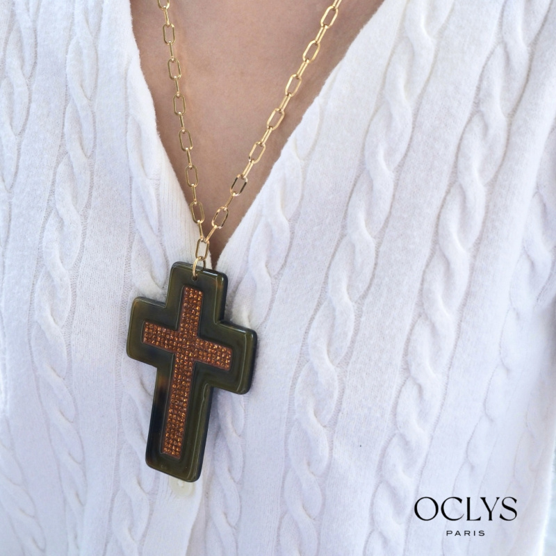 Mayorista OCLYS - Collar con cruz de strass y cadena de acero inoxidable Cece