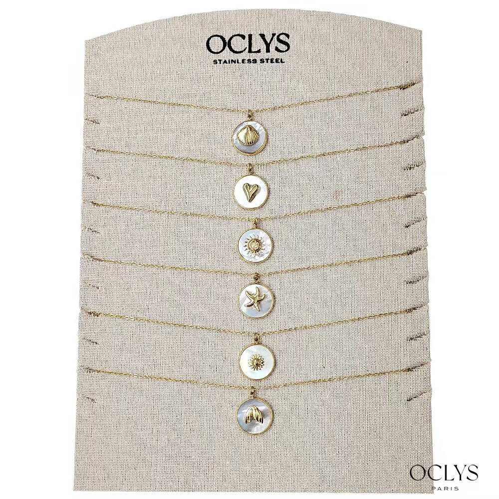 Wholesaler OCLYS - Lot 12 necklaces pearly chains patterns sea stainless stainless steel ini