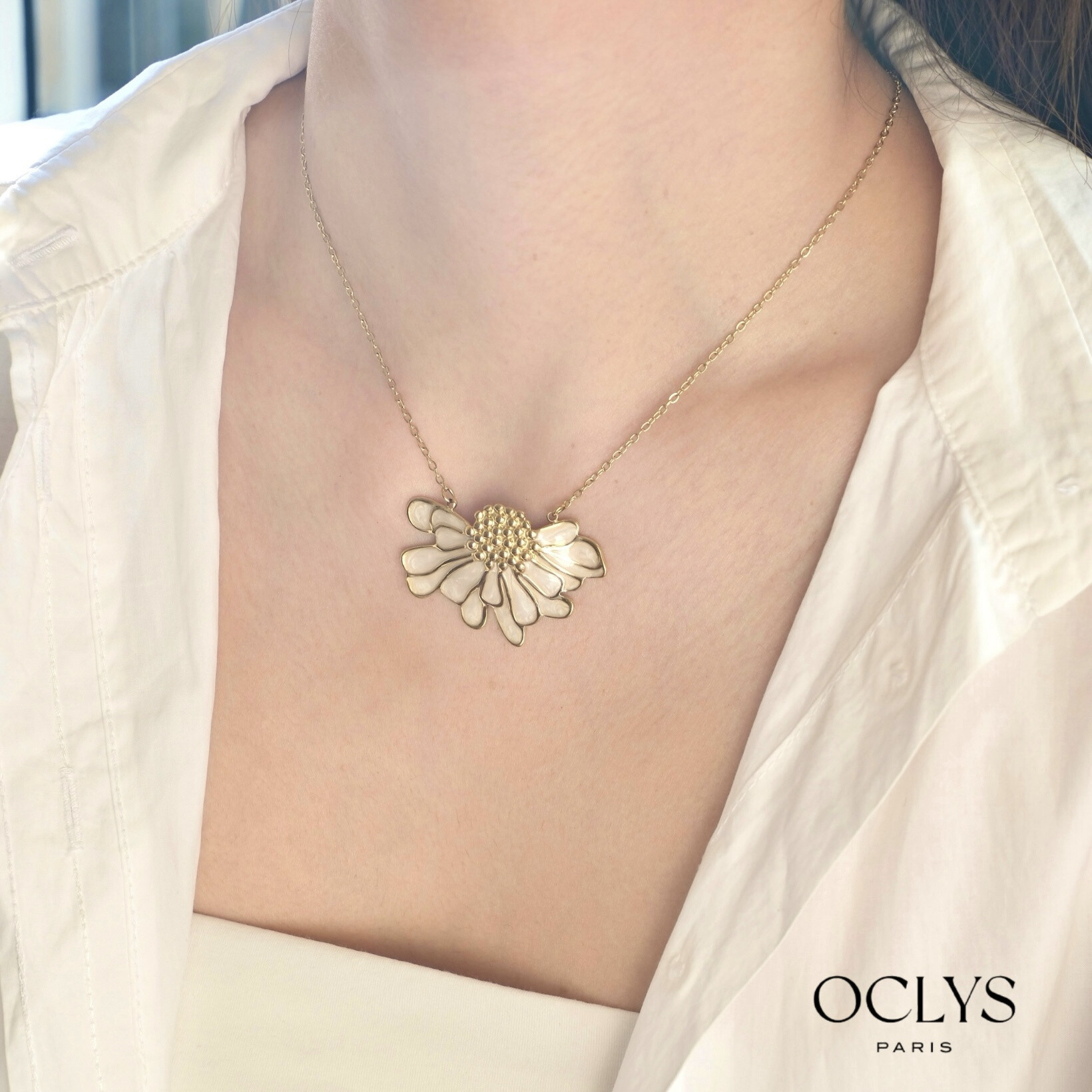Wholesaler OCLYS - Sun necklace y golden golden steel chain Iria