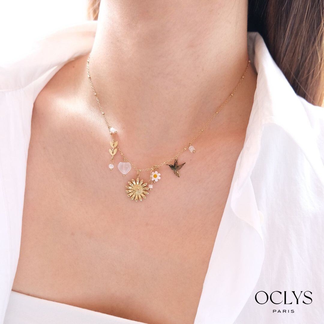 Wholesaler OCLYS - Pina Gold-Plated Stainless Steel Flower Charm Necklace