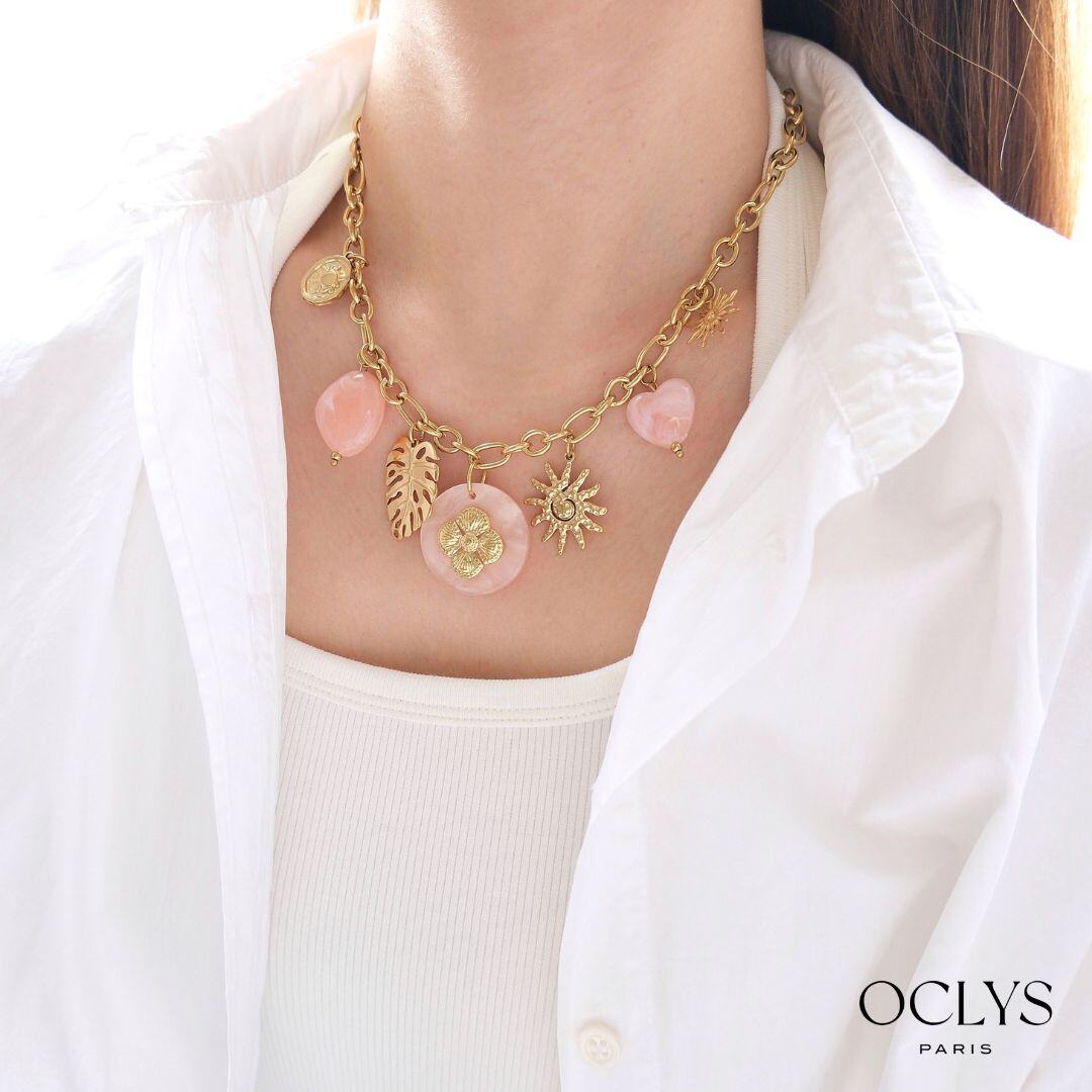 Wholesaler OCLYS - Funa Gold Stainless Steel Resin Flower Charm Necklace