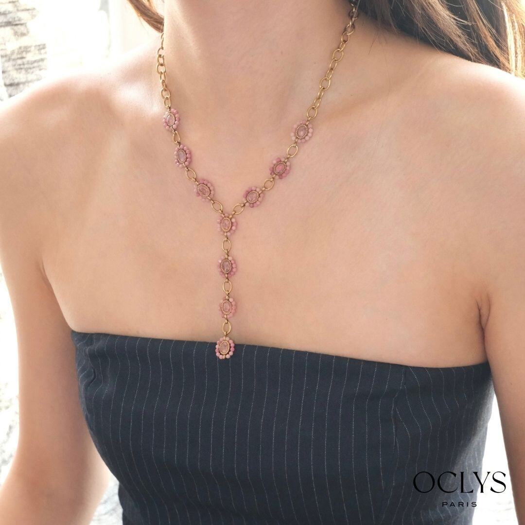 Mayorista OCLYS - Collar en Y de acero inoxidable dorado con piedras naturales Iona