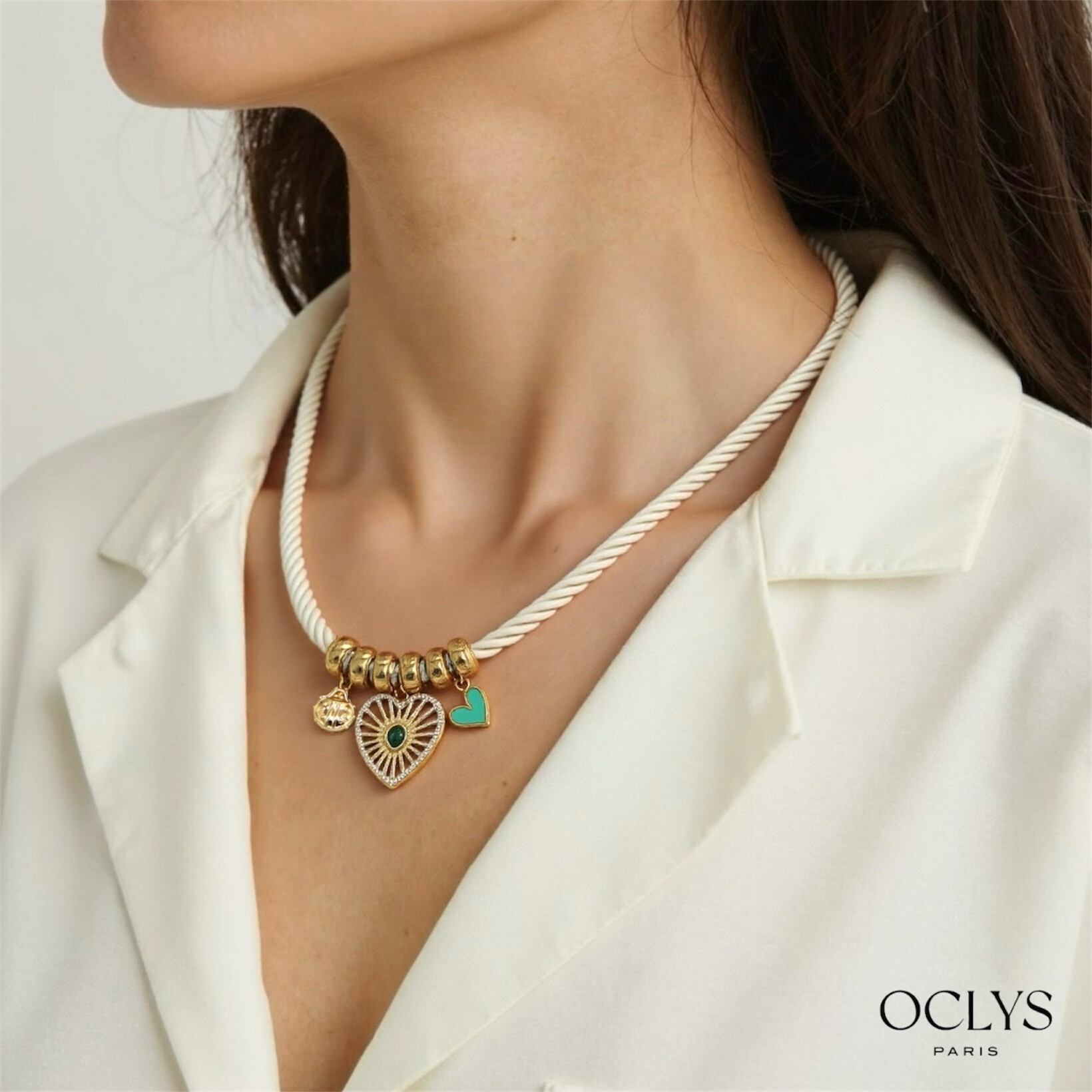 Mayorista OCLYS - Collar de sol y cadena de acero dorada dorada iria