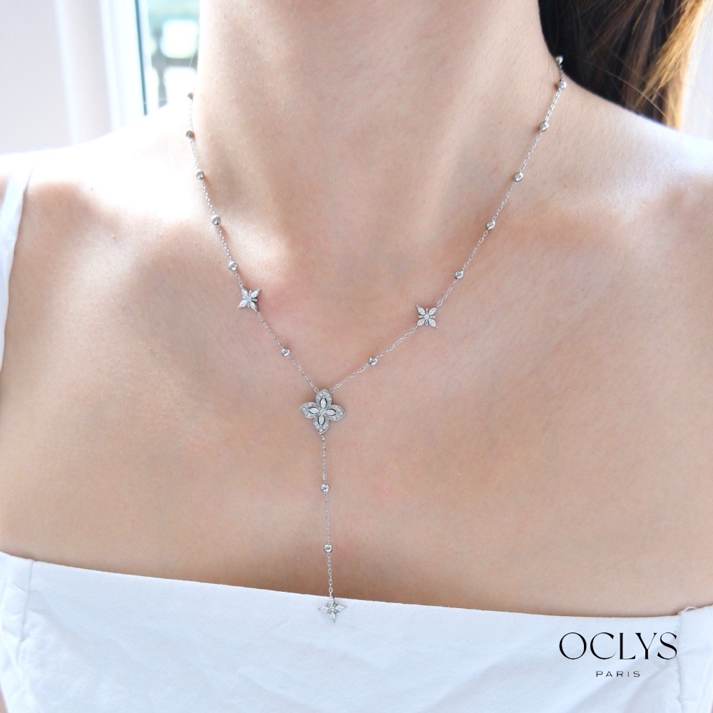 Mayorista OCLYS - Collar en Y con flor de estrella y strass en acero inoxidable de Ceyi - Plata