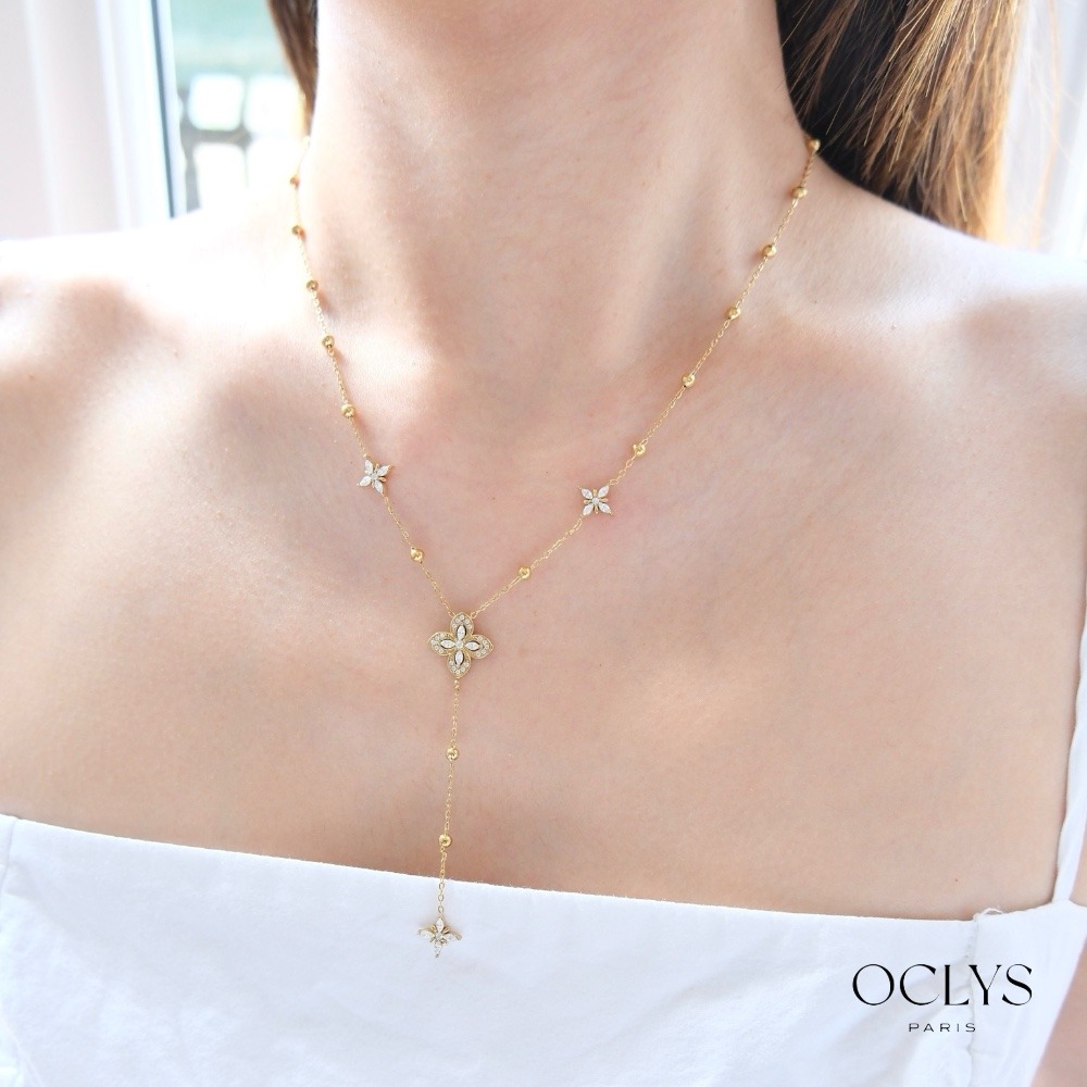 Mayorista OCLYS - Collar en Y de acero inoxidable Ceyi dorado con flor de estrella y strass