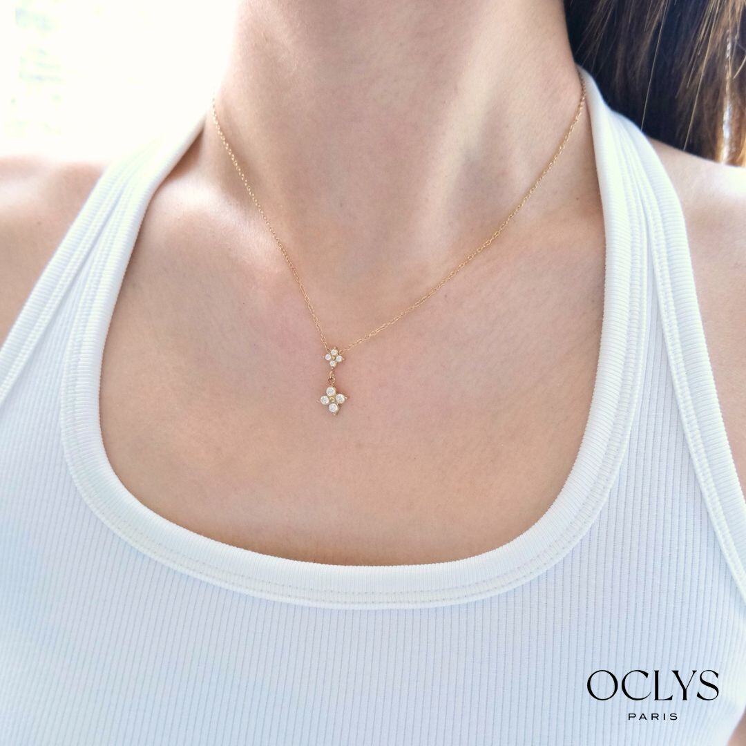 Wholesaler OCLYS - Elodie Gold-Plated Stainless Steel Necklace with Rhinestone Flowers