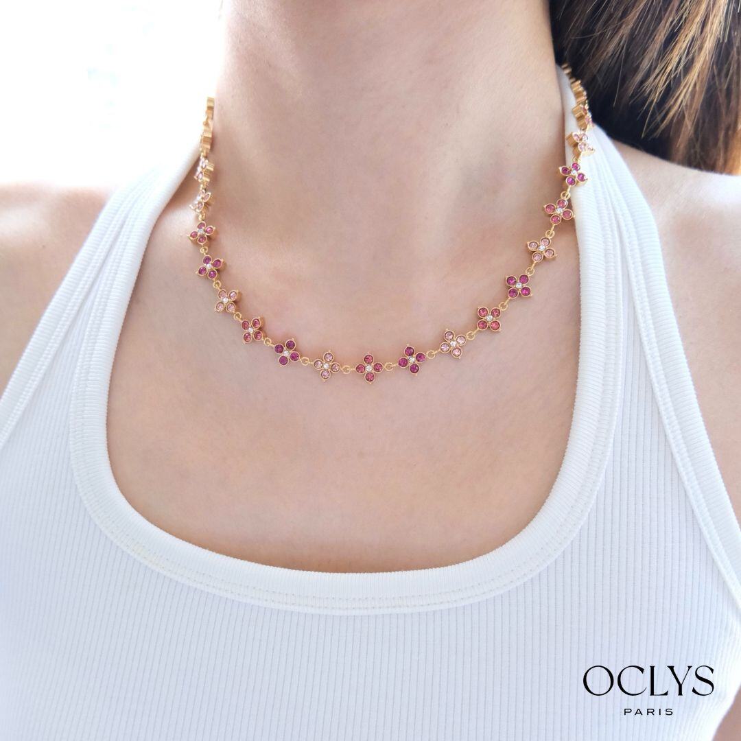 Wholesaler OCLYS - Lila Gold-Plated Stainless Steel Flower Riviera Necklace