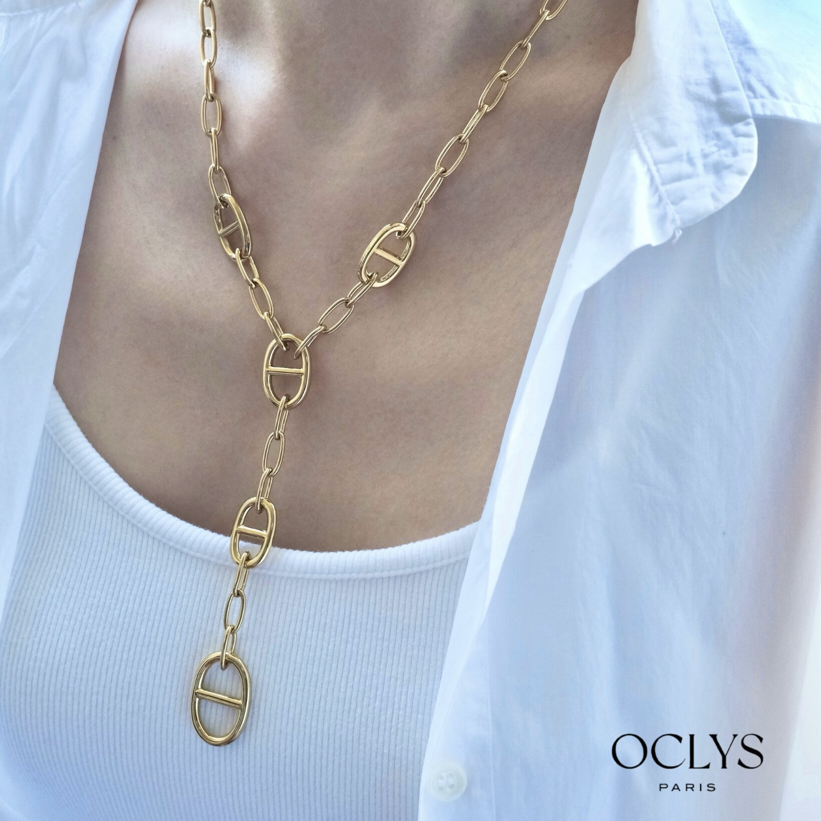 Wholesaler OCLYS - Sun necklace y golden golden steel chain Iria