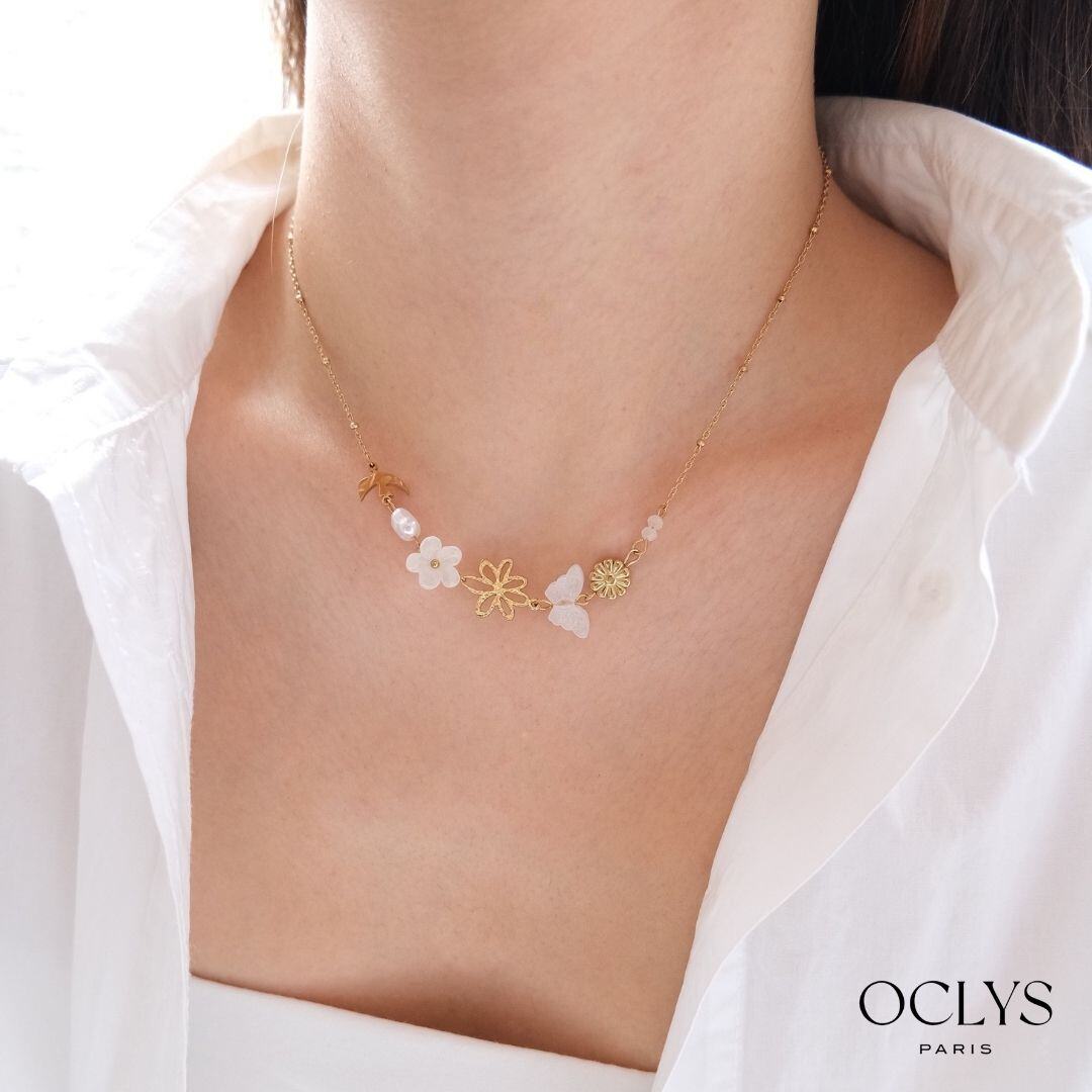 Wholesaler OCLYS - Niki gold-plated stainless steel flower charm necklace