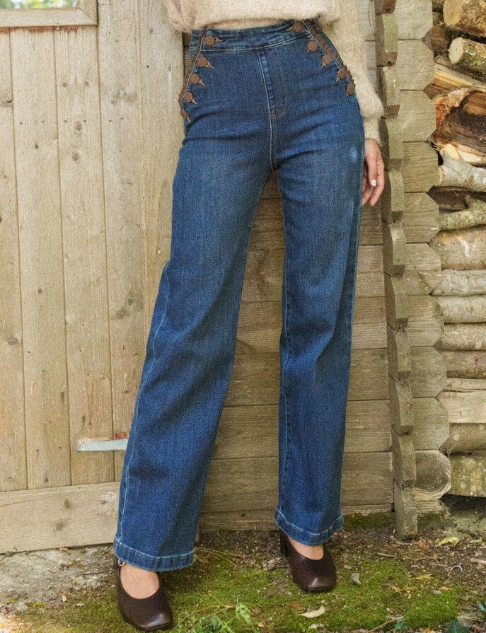 Grossista ONADO (Maison Onado) - Jeans a gamba larga a vita alta con dettagli intrecciati