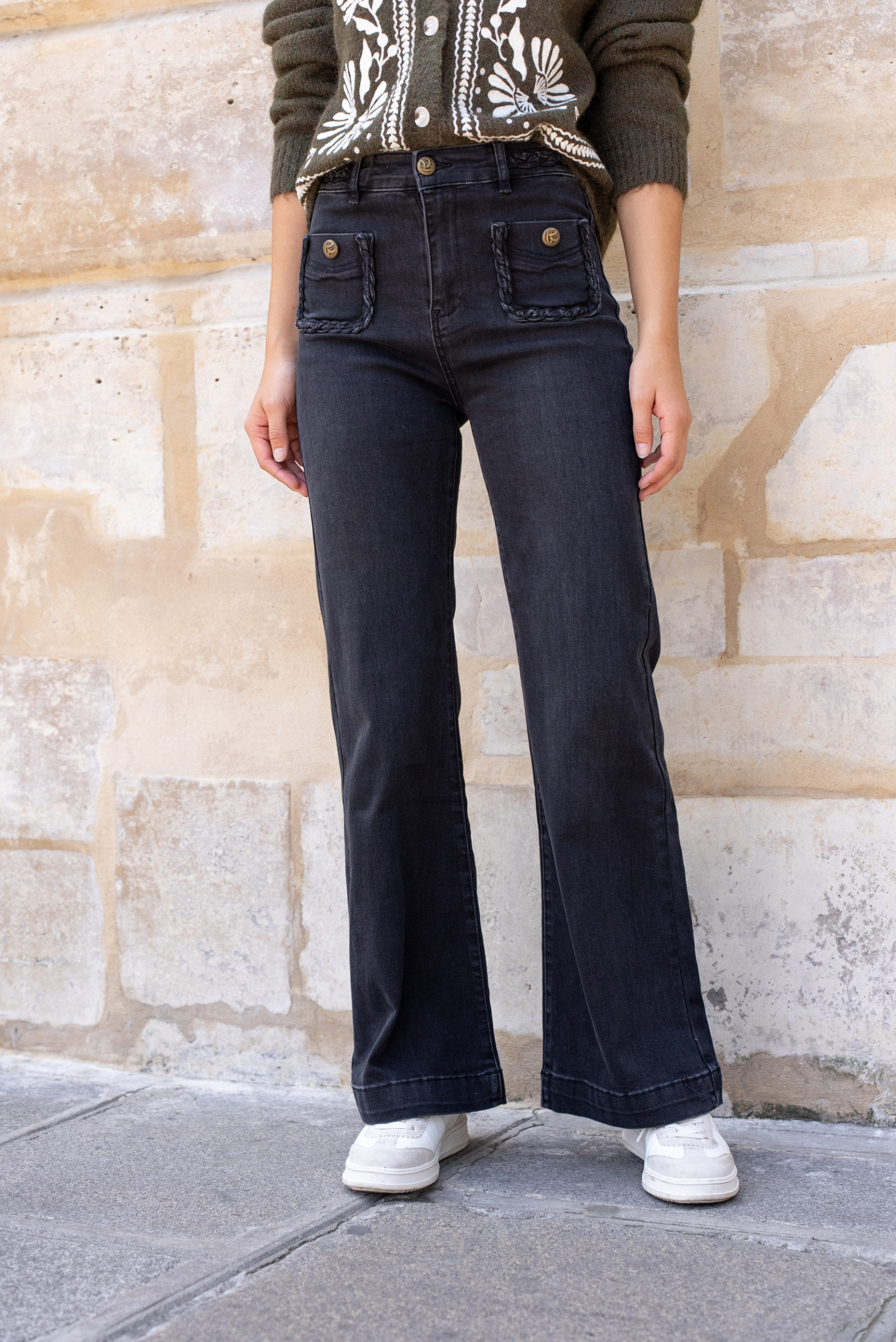 Grossiste ONADO (Maison Onado) - Pantalon Wide Leg avec 2 poches à détails tressés
