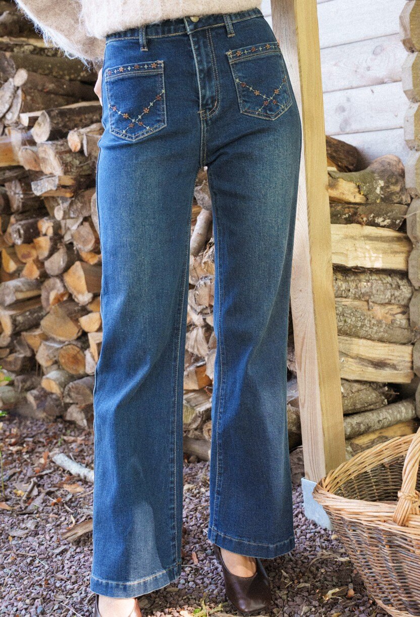 Wholesaler ONADO (Maison Onado) - Embroidered wide-leg jeans