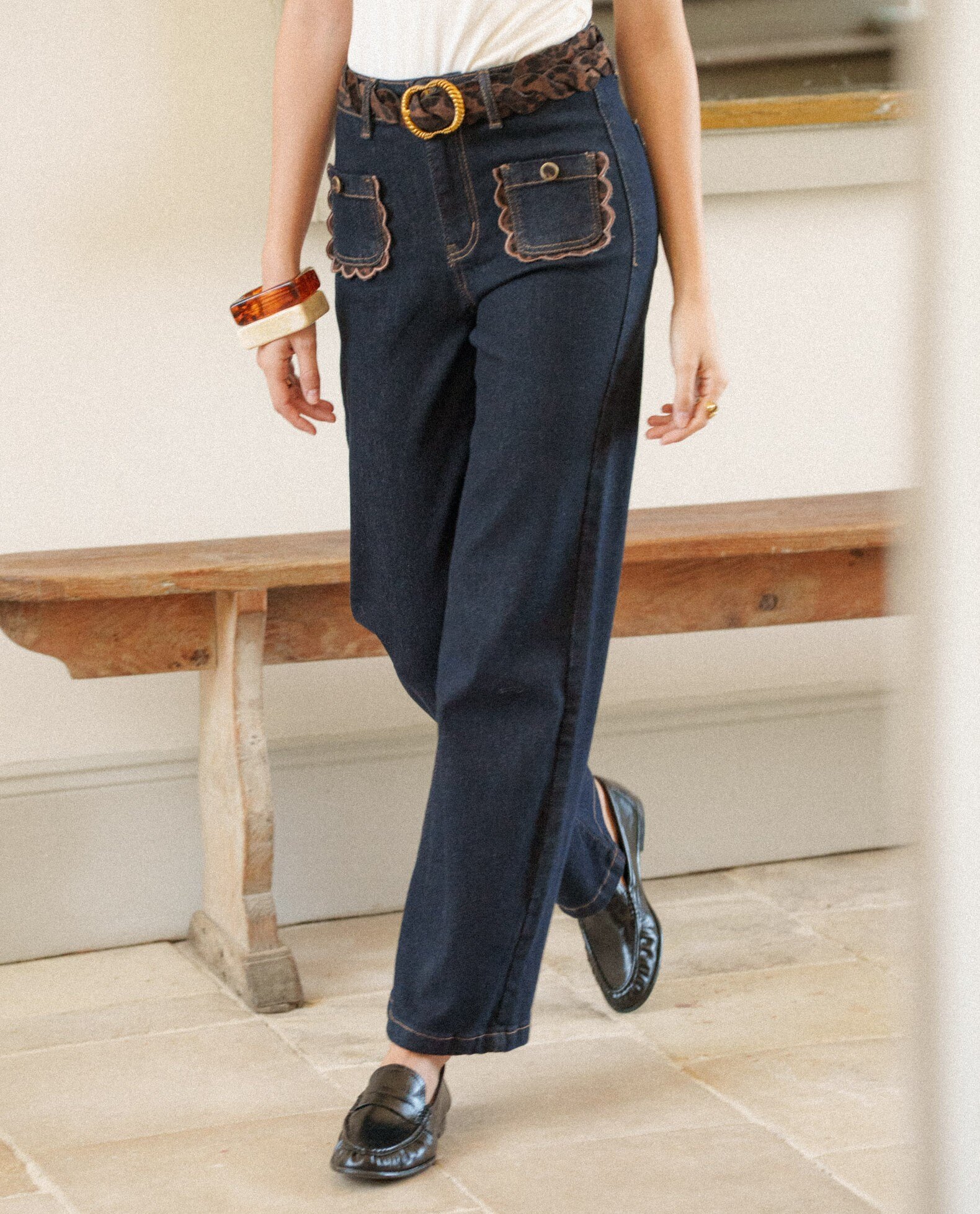 Grossista ONADO (Maison Onado) - Jeans dritti a vita alta con cintura leopardata