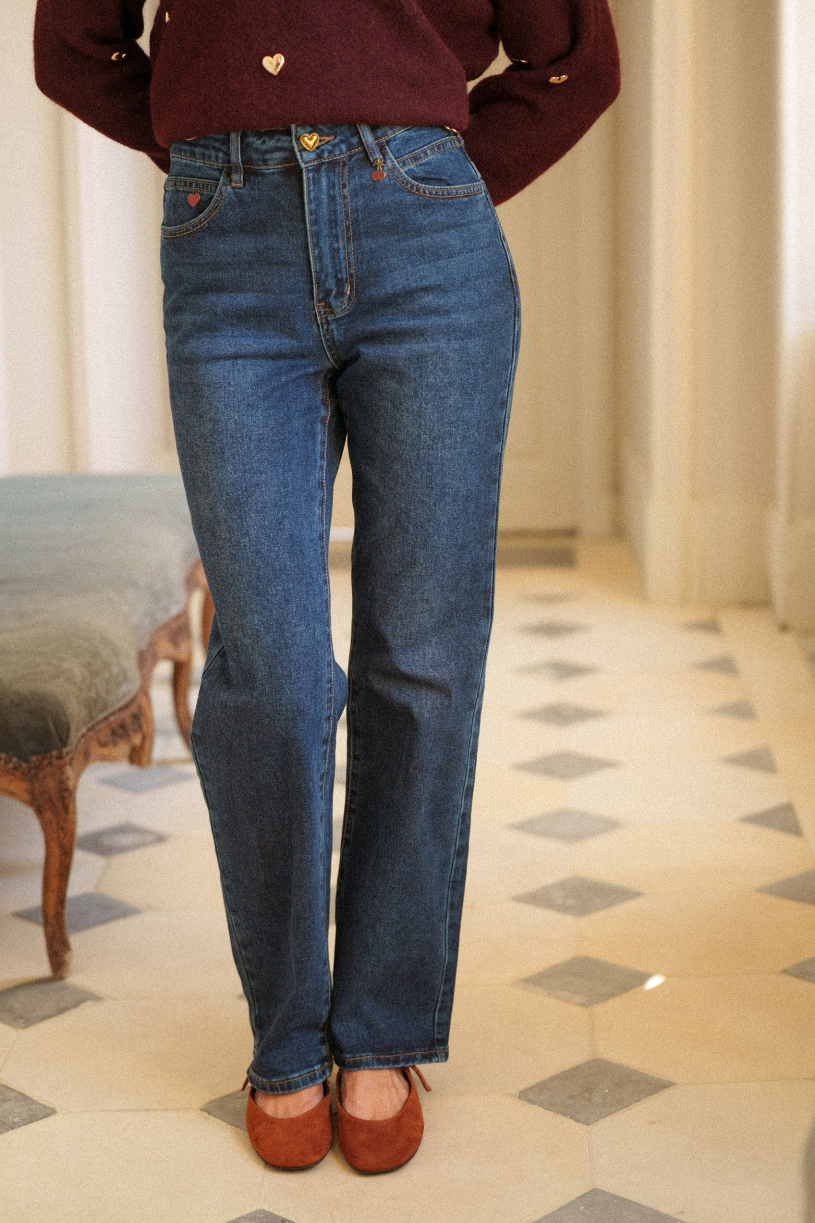 Grossista ONADO (Maison Onado) - Jeans dritti a vita alta – Dettagli a cuore